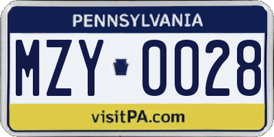 PA license plate MZY0028