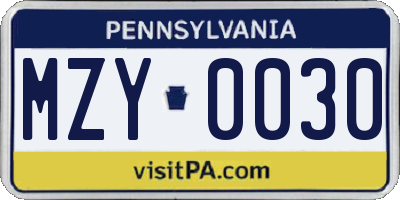 PA license plate MZY0030