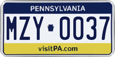 PA license plate MZY0037