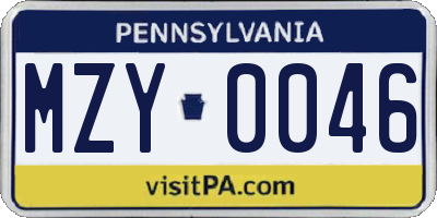 PA license plate MZY0046