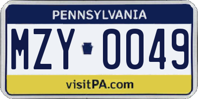 PA license plate MZY0049