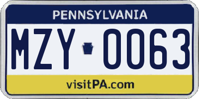 PA license plate MZY0063