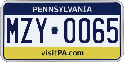PA license plate MZY0065
