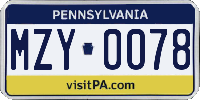 PA license plate MZY0078