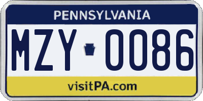 PA license plate MZY0086