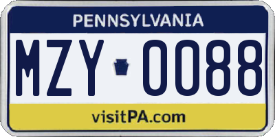 PA license plate MZY0088