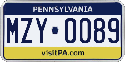 PA license plate MZY0089