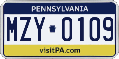 PA license plate MZY0109