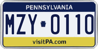 PA license plate MZY0110