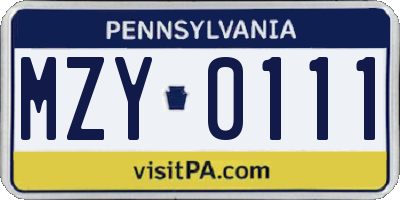 PA license plate MZY0111