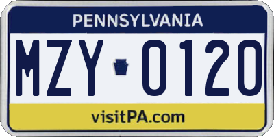 PA license plate MZY0120