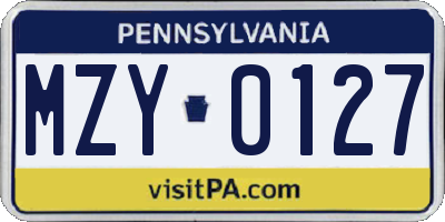 PA license plate MZY0127