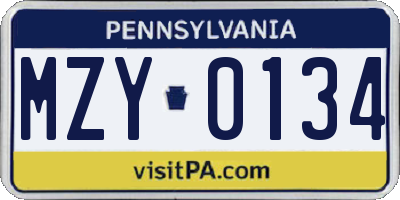 PA license plate MZY0134