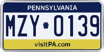PA license plate MZY0139