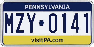 PA license plate MZY0141