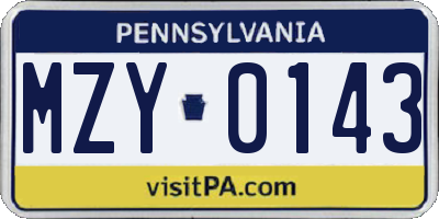PA license plate MZY0143