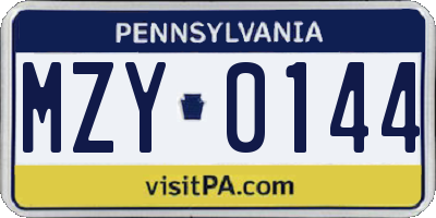 PA license plate MZY0144