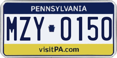 PA license plate MZY0150