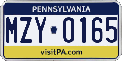 PA license plate MZY0165