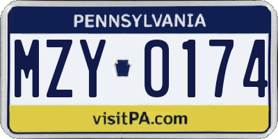 PA license plate MZY0174