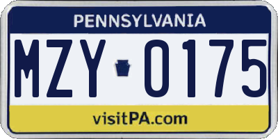 PA license plate MZY0175