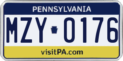 PA license plate MZY0176