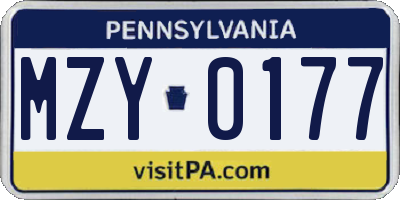 PA license plate MZY0177