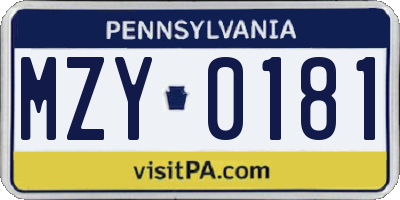 PA license plate MZY0181
