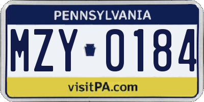 PA license plate MZY0184