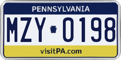 PA license plate MZY0198