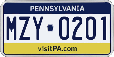 PA license plate MZY0201