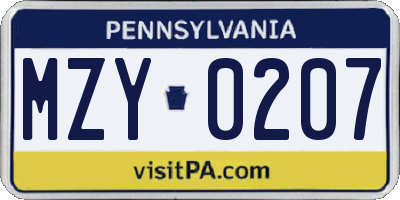 PA license plate MZY0207