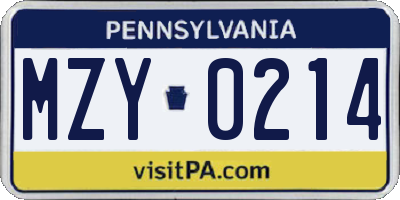 PA license plate MZY0214