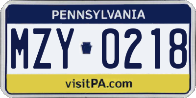 PA license plate MZY0218