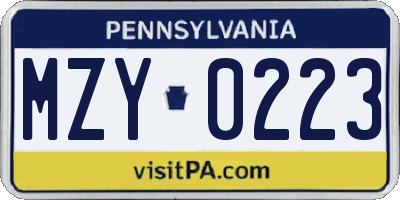 PA license plate MZY0223