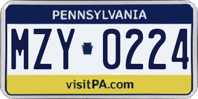 PA license plate MZY0224