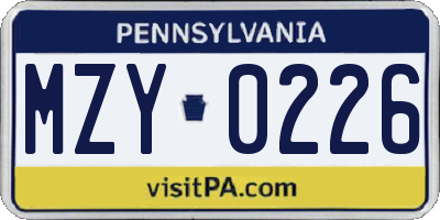 PA license plate MZY0226