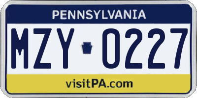 PA license plate MZY0227