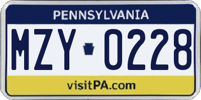 PA license plate MZY0228