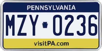 PA license plate MZY0236