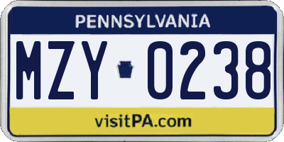 PA license plate MZY0238