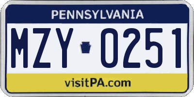 PA license plate MZY0251