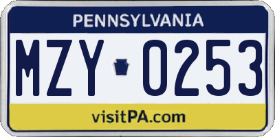 PA license plate MZY0253