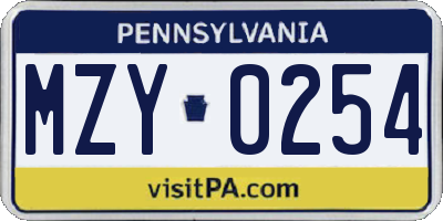 PA license plate MZY0254