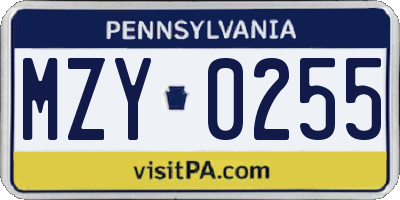 PA license plate MZY0255