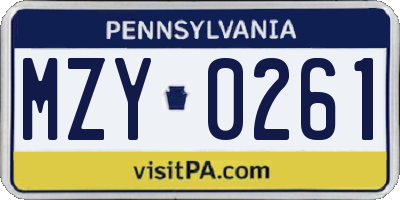 PA license plate MZY0261