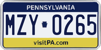 PA license plate MZY0265