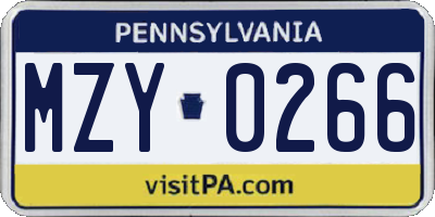 PA license plate MZY0266