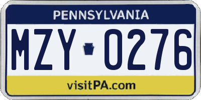 PA license plate MZY0276