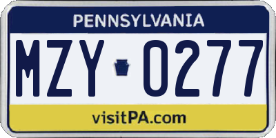 PA license plate MZY0277